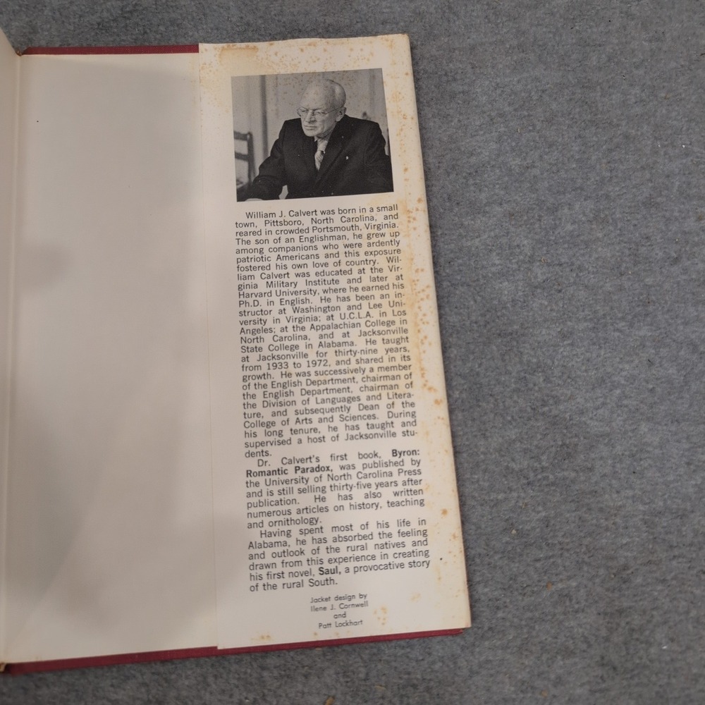 Saul by William J Calvert Jr Signed Inscribed Hardcover Southern Fiction 1974 - Picture 6 of 6